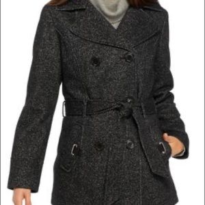 Jones New York double breasted sweater fleece coat with hood